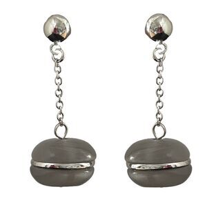 Roberto by RFM Chain Drop Earrings – Glossy Gray Beads and Silver Tone Chain